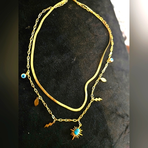 Gold and Blue Charm Necklace - Picture 1 of 10